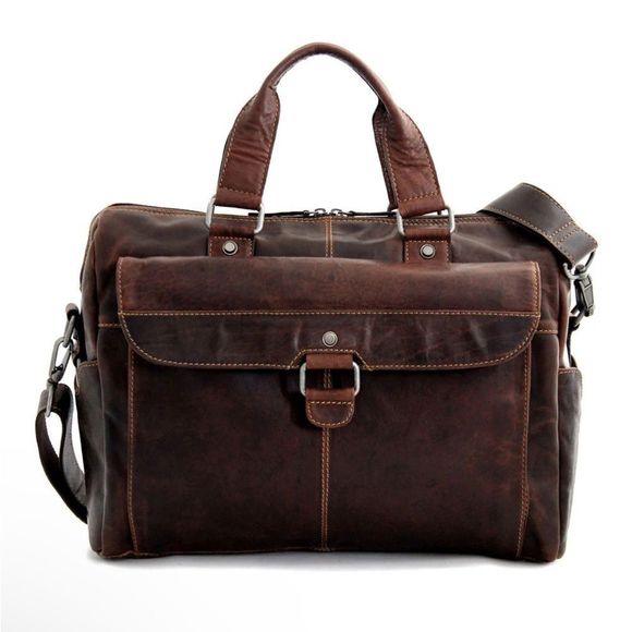 NWT New! Jack Georges Brown Voyager Zip Leather Briefcase w/Front Flap Pocket - Picture 3 of 16